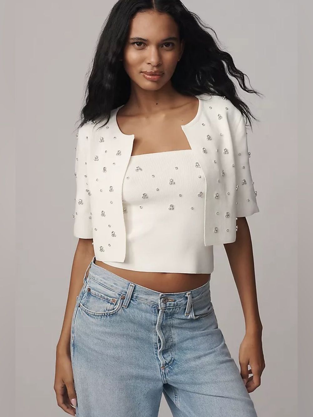 Maeve Embellished Crop Tube Top Knit Set Sz S